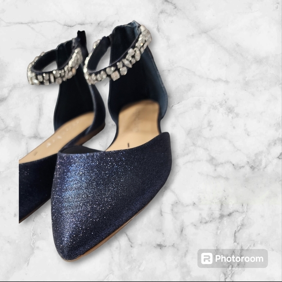 Copper Keys Women's Ankle Strap Rhinestone Point Toe Glitter Navy Flats Size 6 - Picture 7 of 8